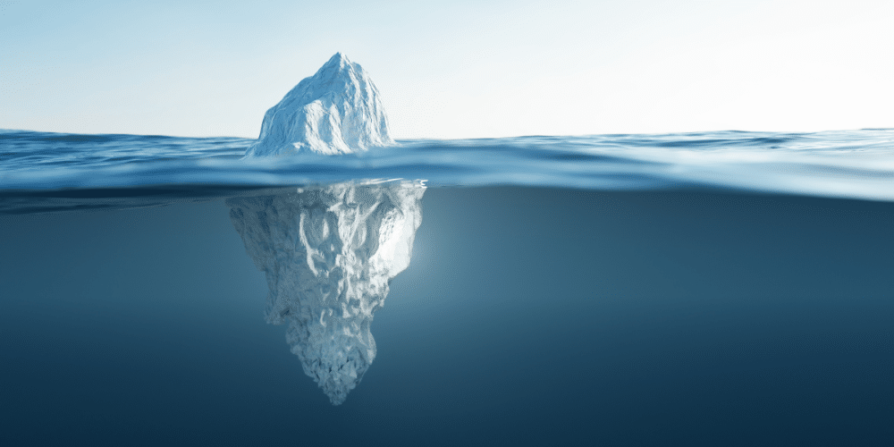 Ninety percent of an iceberg is under water representing our personal beliefs, values and attitudes.